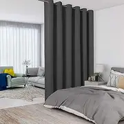 [LORDTEX] Dark Grey Room Divider Curtains - Total Privacy Wall Room Divider Screens Sound Proof Wide Blackout Curtain for Living Room Bedroom Patio Sliding Door, 1 Panel, 8.3ft Wide x 7ft Tall