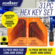 Allen Wrench & Hex Key | 31pc Set METRIC & SAE Standard Short Long Arm CrV Steel