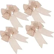 FRCOLOR 4pcs Burlap Bow Brown Bows Hessian Ribbon Hessian Bows Small Bows Fabric Bows Bow Decoration Bows for Crafts Lace Bows for Hair Holiday Bows Hair Bows Bow Patch Khaki Linen