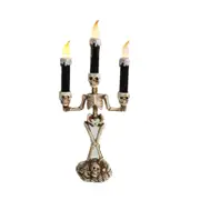 3-Arms LED Skeleton Candle Light Stand for Halloween Party Home Decor Battery Powered Silver three candles