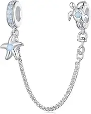 [MEITAIHE] Heart Charm Clip Lock Spacer Stopper Charm Bead Bracelet 925 Sterling Silver Charms Safety Chain for Pandora Bracelets