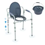 Commode Chair, Bedside Commode with Wider Toilet Seat, 7-Level Adjustable Height, 5.8L Removable Bucket, Easy to Assemble, 350 LBS Capacity, Raised Toilet Seat for Adults
