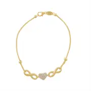 9kt Yellow Gold Silver Infused Double Infinity and Heart Bracelet