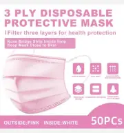 FFG 50 Pcs Disposable 3 Layer Protection Adult Face Mask Pink