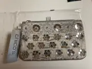 Chico’s Silver Sequined Makeup Pouch Bag 8 x 5 “ NEW