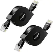 [2-Pack] Cat 6 Ethernet Cables (1M), Fasgear 10Gbps RJ45 Portable Retractable Flat Cat6 Patch Internet Cord, Slim High Speed Network LAN Cat-6 Wire for Modem Router, Personal Computer, Laptop (Black)