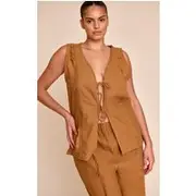 Plus Tan Sleeveless Tie Front Top, Tan