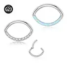 Titanium 16G Opal Zircon Nose Ring Oval Shape Hinge Septum 8mm 10mm Ear Piercing