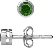 [Silvershake] 4MM Petite Natural Round Shape Green Chrome Diopside White Gold Plated 925 Sterling Silver Bezel Set Stud Gemstone Earrings for Second or Third Hole Unisex Jewelry for Women or Men
