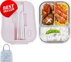 Glass Bento Box Lunch Box with Lunch Bag 3 Compartment Glass Meal Prep Container