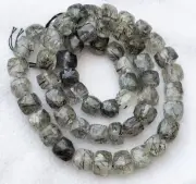 13 inch strand of natural Black Rutile Cube Faceted 8mm beads.