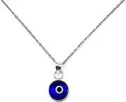 [MYSTIC JEWELS] By Dalia - Blue Glass Evil Eye Necklace for Good Luck - 925 Sterling Silver - Chain 40 to 45 cm Length, for Protection for Evil Eye