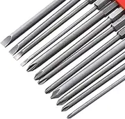 Meichoon 12 Piece Slotted Phillips Screwdriver Bit Set，1/4 Inch Hex Shank S2 Steel Magnetic 4 Inch Long Drill Bits DC712