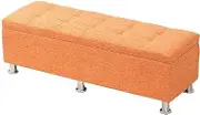 Linen Square Storage Benches Upholstered Bench for 2 Persons Storage Ottoman Bench Entryway Change Shoe Bench Sofa Stool Household Bed End Stool(Orange,100x40x40cm)