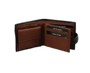 Pierre Cardin Mens Italian Leather Two Tone Wallet Credit Card Holder - Black Cognac