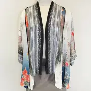 Citron Plus Clothing Birds Blooms 100% Silk Fukure Cardigan Top 0X