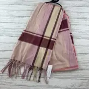 TopShop Womens Scarf Plaid Fringe Soft Pink One Size
