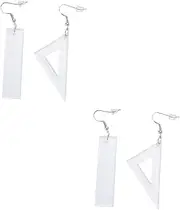 [WOFASHPURET] 2 Pairs Triangle Ruler Earrings Lady Tools Women Earrings Geometric Earrings Asymmetrical Triangle Straight Ruler Earrings The Creative Ruler Earrings Vintage Jewelry Miss