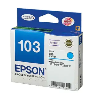 EPSON C13T103450 黃色 103 高容量 XL 墨水匣 T103450 T40W/T1100/TX550W