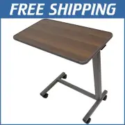 Wood Grain Overbed Table and Laptop Desk with Lockable Wheels for Easy Mobility