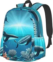 [vacsAX] Whales under the sea School Backpack Rucksack Large Capacity Back Pack with Front Pocket Lightweight School Bags