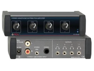 RDL EZ-HDA4B 1X4 Rear-Panel Outputs Stereo Headphone Distribution Amplifier