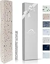 A&S Modern Stone Mezuzah Case Design, Mezuza Cover for Scroll Protection, Easy Peel and Stick Houswarming Gift and Home Blessing (Terrazzo Beige, 7 Inches)