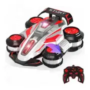 1:14 Remote Control Roll Stunt Car for Boys 360 Degree Rotating 4WD RC Cars with Lights Music Upright Walking Four Wheeled Rollover Toy Car Presents for Age 6 to 12, Red