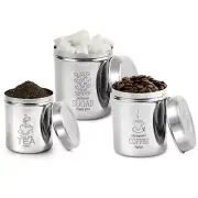 Cello Stainless Steel Container Set for Tea, Coffee and Sugar, Set of 3 Pcs