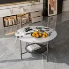 High Gloss Sintered Stone Round coffee table Cocktail Table w/ Open Shelf White