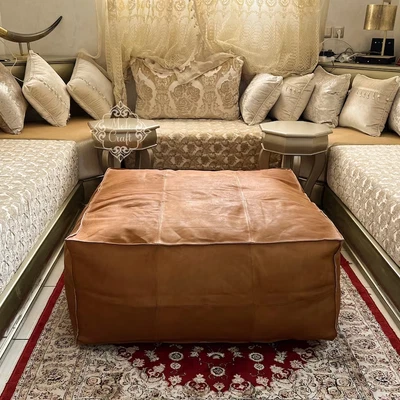 Boho Unstuffed New Brown Goat Leather Moroccan 30'' Footstool Pouffe Handmade