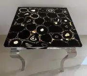 24" Black Agate Stone Square Coffee Table Top Handmade Agate Sofa Center Decors