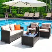 Costway4-Piece Rattan Chair Set with Loveseat & Coffee table for Patio