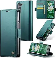 [ELEPIK] for Galaxy Z Fold 6 Case with Card Holder, Kickstand [3 Card Holder + 1 Cash Slot] [Durable PU Leather] Magnetic Wallet Phone Cover for Samsung Galaxy Z Fold 6, Fashion Green