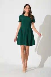Elizabeth Dress Short Sleeve in Green Textured Emerald 8