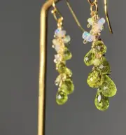 Peridot Ethiopian opals dangling gemstone 925 sterling silver earrings jewelry h