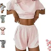 [Generic] Sereluxe Pajama Set, Sereluxe Side Split Short Pajama Set, Loose-Fitting Knitted Striped Pajamas Sets