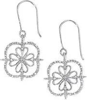 [JewelryWeb] 925 Sterling Silver Diamond Dangle Flower French Wire Earrings-Dangle Earring for Women
