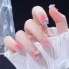 DIY Press On Nails Leopard French Full Cover Ballerina Fake Nails Short Square