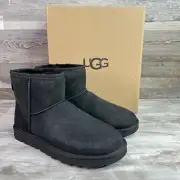 UGG Women's Classic Mini II Shearling Suede Boots Black 1016222 Size 10