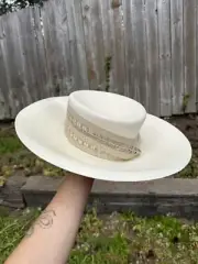 Vintage Borsalino Natural straw Sun Church hat With Wrap around the cup In Box