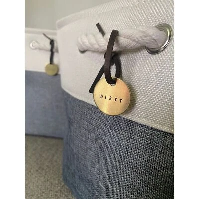Clean & Dirty Laundry Label Tags Set of 2 Brass Metal Tags with Leather Strings