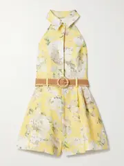 [Zimmermann] Zimmermann - Acacia Belted Floral-print Linen Halterneck Playsuit - Yellow - 3 3 Yellow