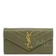 【全新現貨 補12個】茱麗葉精品 YSL 372264 MONOGRAM V字紋牛皮扣式長夾.橄欖綠現金價$21,800