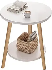 Uptyia 2-Layer Round Coffee Table,End Tables for Living Room, Side Tables, Sturdy and Easy Assembly,Double-Deck Round Wood Look Accent Furniture with Metal Frame (White)