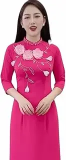 [HOADINH5953] Vietnamese Traditional Ao Dai Set, High Collar, Floral Applique, Western Thi Silk Material, Ao Dai with Pants