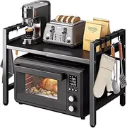 Zamfoot Microwave Oven Rack, Adjustable Shelf With Hooks, 100lb Capacity, Kitchen Stand With Storage, Countertop