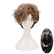 Fantastic Beasts and Where To Find Them Newt Scamander Short Brown Ombre Curly Cosplay Wigs Carnival Prop Hair Role Play