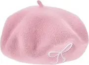 [BESPORTBLE] Elegant Pink Wool Beret for Stylish Fall Hat with Butterfly Head for Fashion Accessories