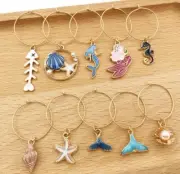 Zinc Based Enamel Gold-plated Alloy Wine Glass Beach Charms Mixed 10 in set